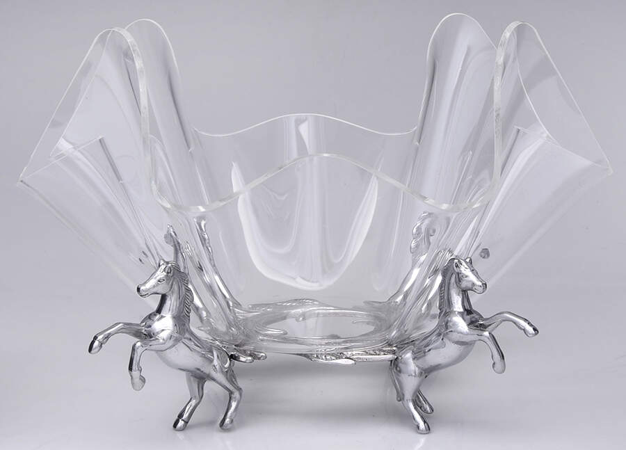 Horse (Aluminum, Hollowware) 14" Acrylic Bowl w/Metal Stand by Arthur Court-1