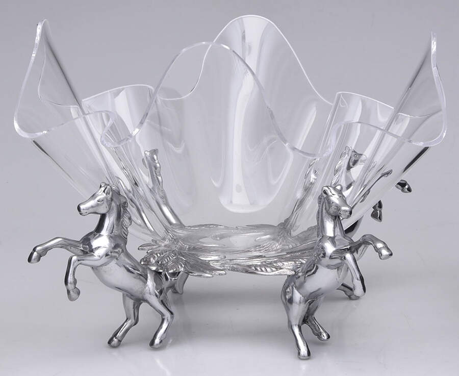Horse (Aluminum, Hollowware) 11" Acrylic Bowl with Metal Stand by Arthur Court-1