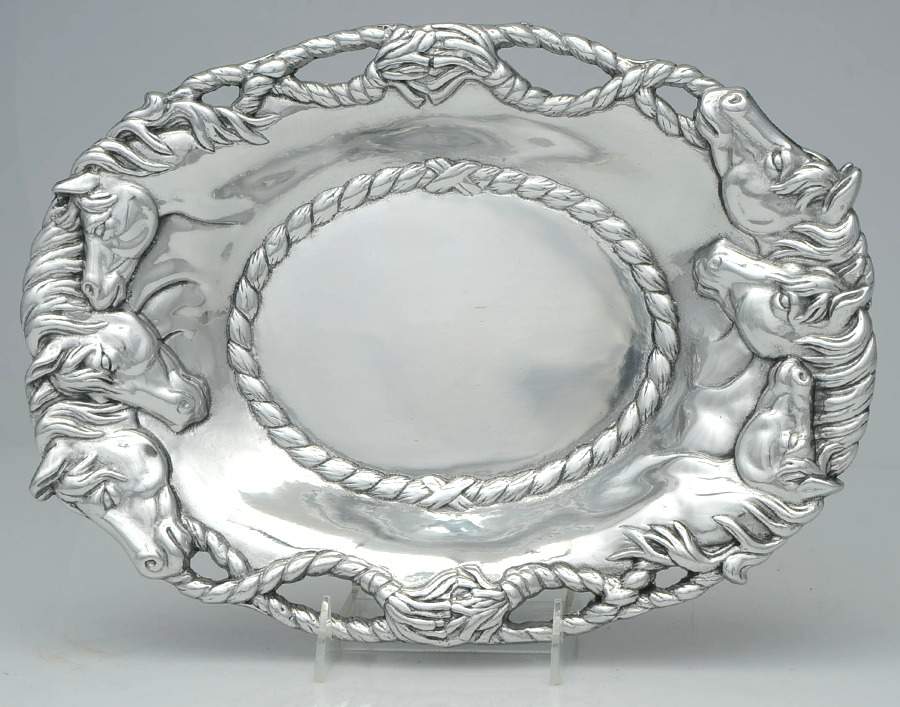 Horse (Aluminum, Hollowware) 14" Oval Serving Platter by Arthur Court-1