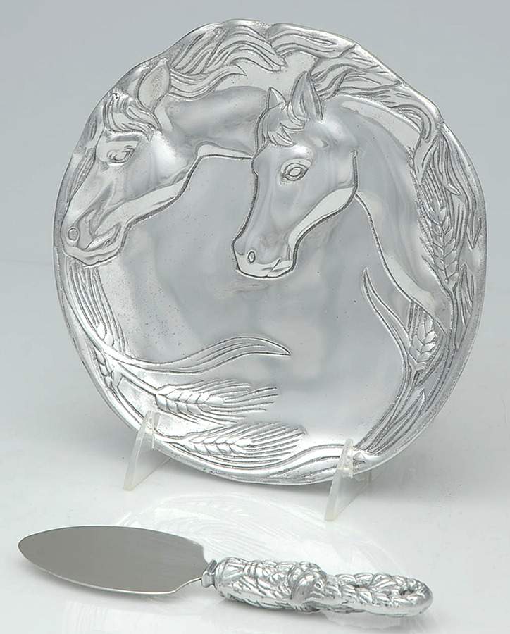 Horse (Aluminum, Hollowware) Cheese Plate W/Server (Chess + Plche) by Arthur Court-1