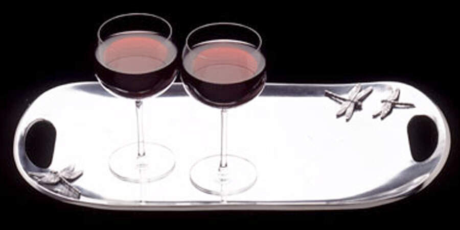 Dragonfly (Aluminum, Hollowware) 19" Rectangular Handled Tray by Arthur Court-1