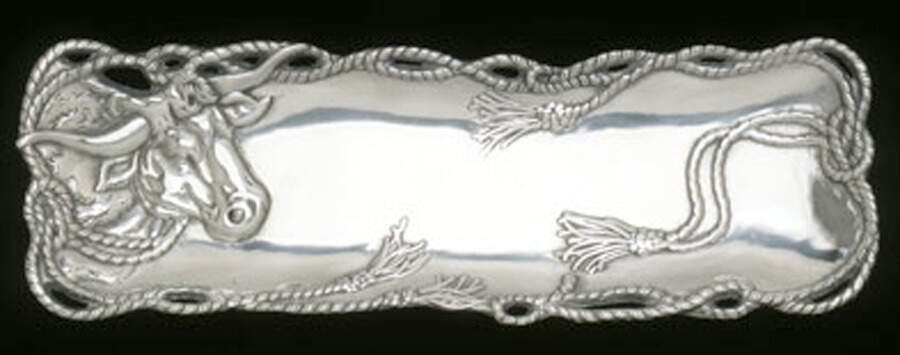 Longhorn (Aluminum, Hollowware) 19" Rectangular Tray by Arthur Court-1