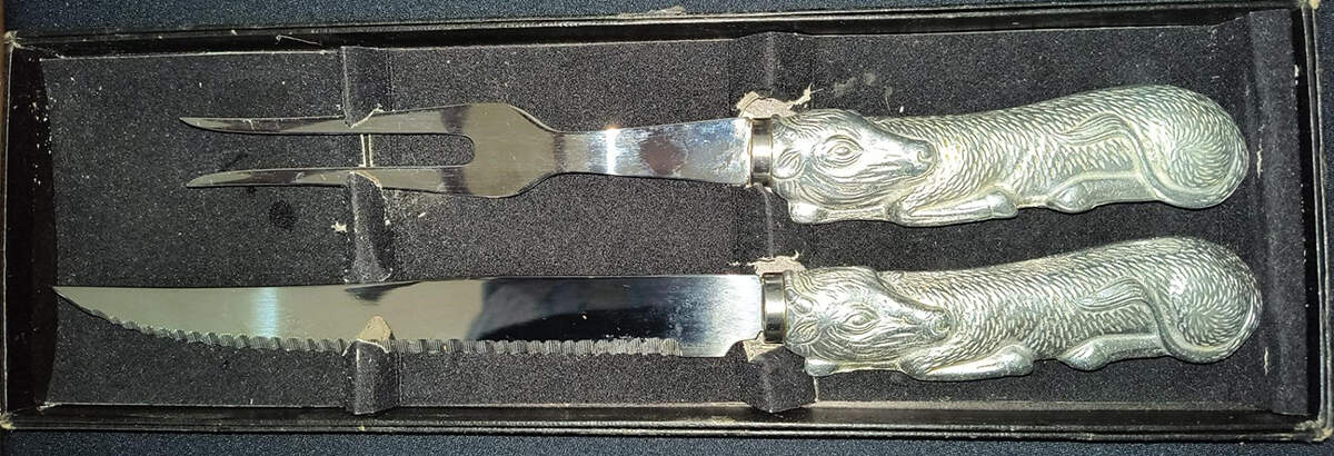 Longhorn (Aluminum, Hollowware) Large 2-Piece Roast Carving Set w/Stainless Blade by Arthur Court-1