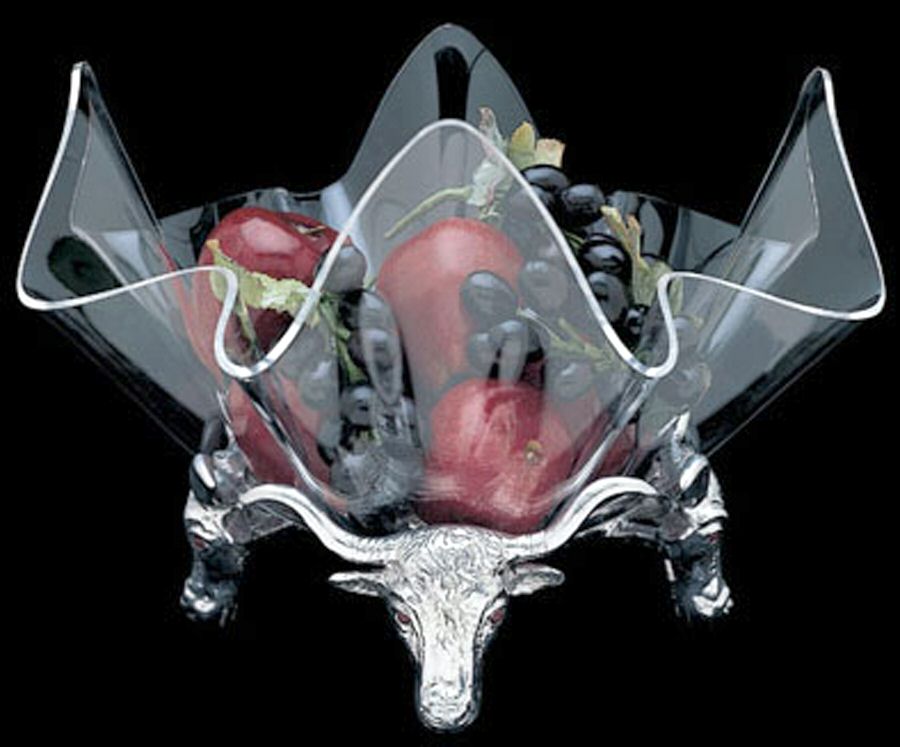 Longhorn (Aluminum, Hollowware) 14" Acrylic Bowl with Metal Stand by Arthur Court-1