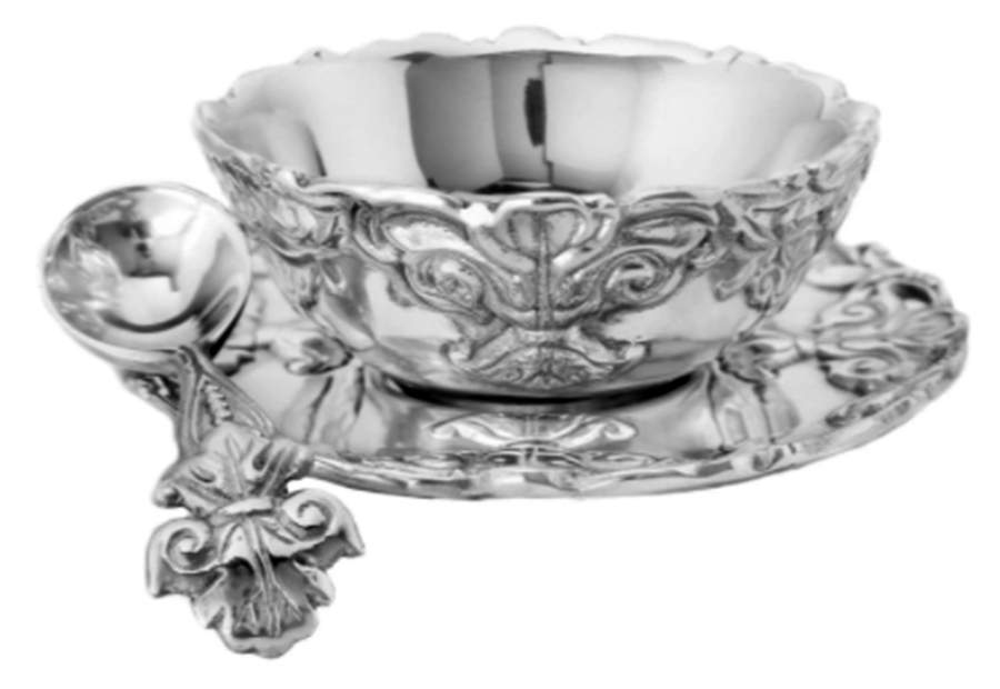 Fleur de Lis (Aluminum, Serveware) Condiment Bowl & Underplate with Spoon by Arthur Court-1