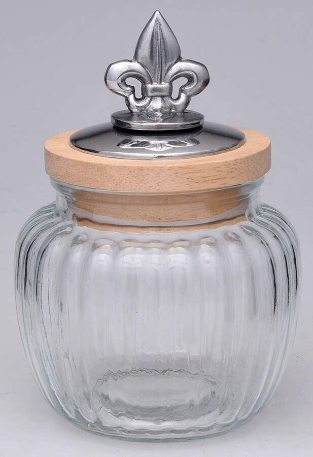 Fleur de Lis (Aluminum, Serveware) Medium Glass Canister No Lid by Arthur Court-1