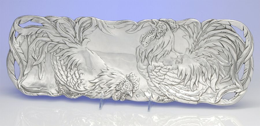 Rooster (Aluminum, Serveware) 19" Rectangular Tray by Arthur Court-1
