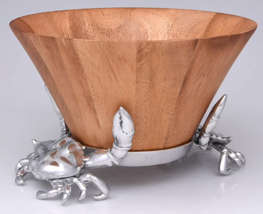 Wonders of the Water (Aluminum, Serveware) 12" Wood Salad Bowl & Metal Stand by Arthur Court-1