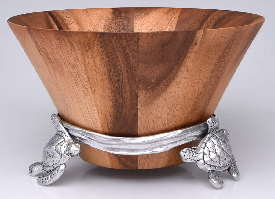 Wonders of the Water (Aluminum, Serveware) 12" Wood Salad Bowl & Metal Stand by Arthur Court-1