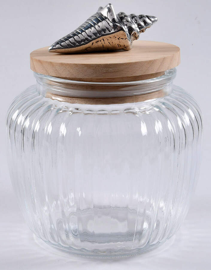 Wonders of the Water (Aluminum, Serveware) Medium Glass Canister & Metal Finial Lid by Arthur Court-1