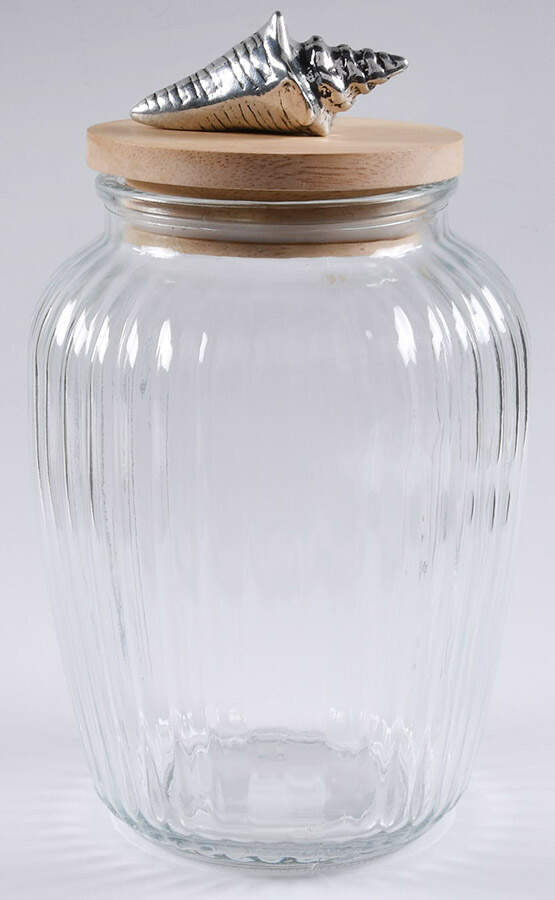 Wonders of the Water (Aluminum, Serveware) Large Glass Canister & Metal Finial Lid by Arthur Court-1