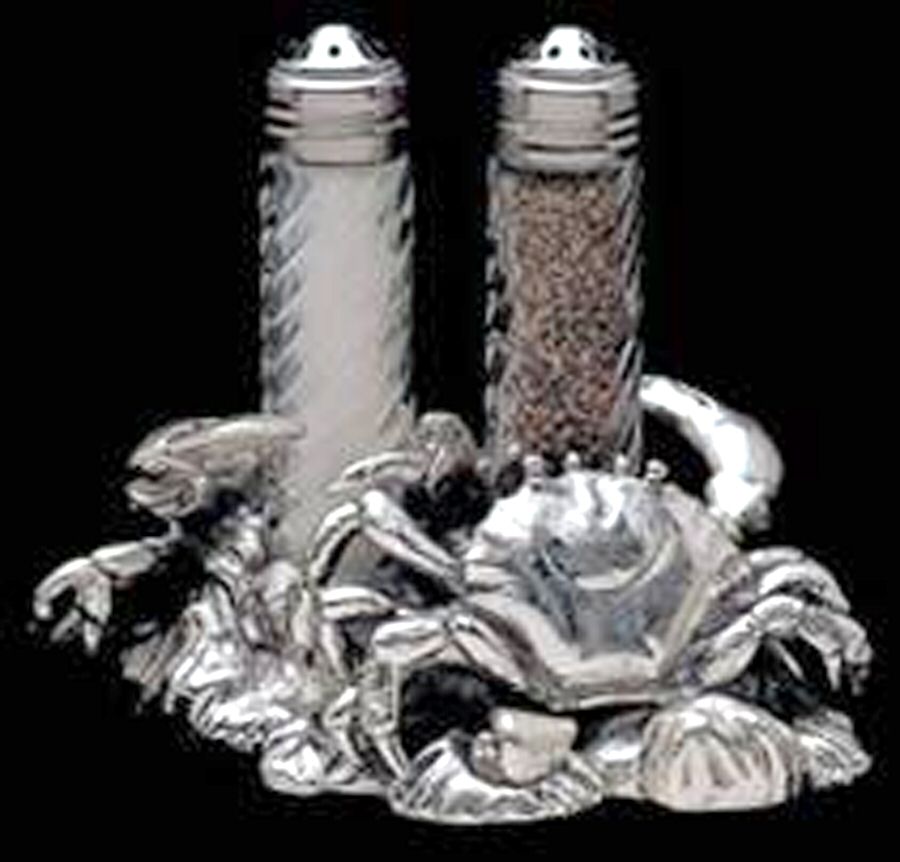 Wonders of the Water (Aluminum, Serveware) Crystal Salt & Pepper W/Metal Stand by Arthur Court-1