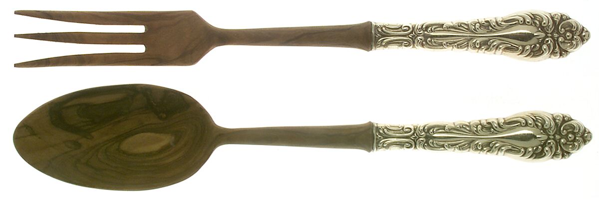 Athene-Gold Vermeil (Sterling) Wooden Bowl 2-Piece Salad Set by Amston-1
