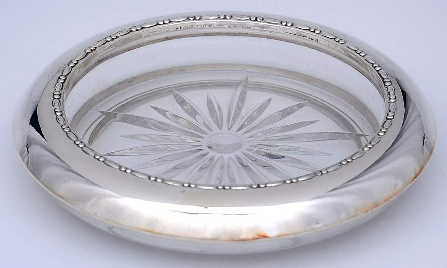 144 (Sterling, Hollowware) Crystal Wine Coaster with Sterling Lip by Amston-1