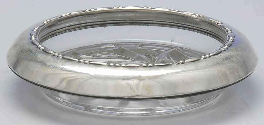 144 (Sterling, Hollowware) Crystal Coaster with Sterling Rim by Amston-1