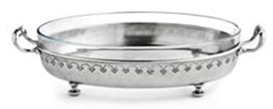 Tavola (Pewter, Hollowware) Oval Holder w/Pyrex Liner by Arte Italica-1