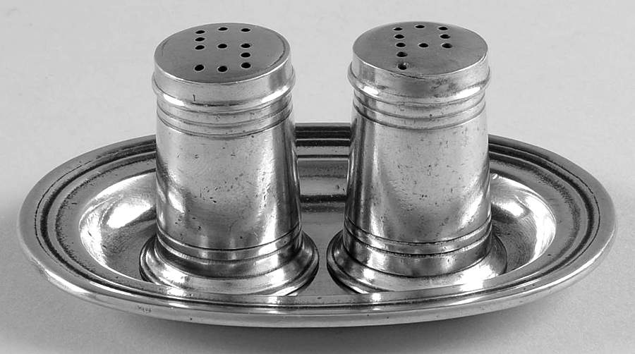 Tavola (Pewter, Hollowware) Salt & Pepper with Tray Set by Arte Italica-1
