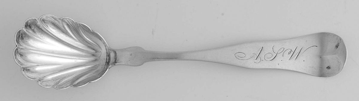 Coin Silver Flatware Sugar Shell Spoon by Amos Sanborn-1