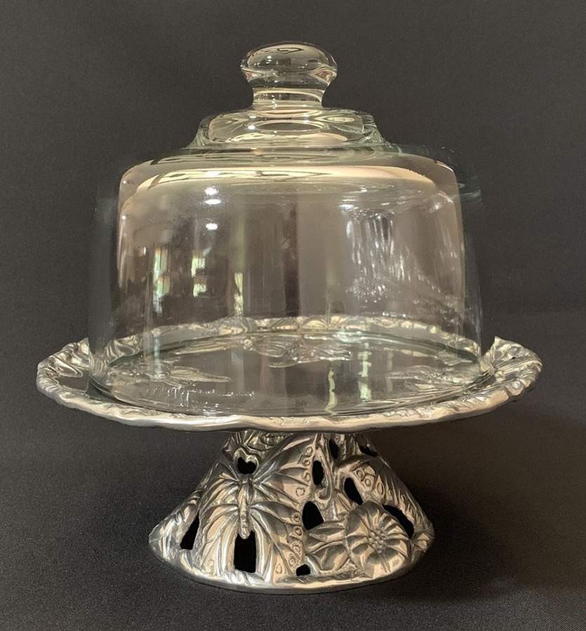 Butterfly (Aluminum, Serveware) Cheese Stand with Glass Dome by Arthur Court-1