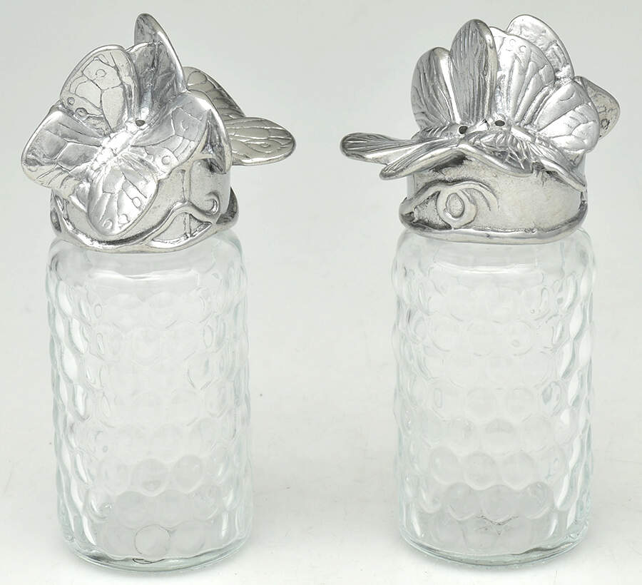 Butterfly (Aluminum, Serveware) Glass Salt & Pepper Set with Metal Lids by Arthur Court-1