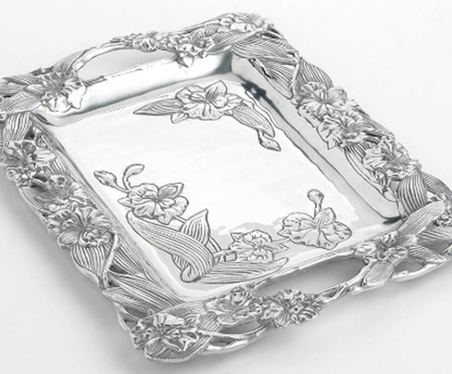 Orchid (Aluminum, Hollowware) 15" Handled Rectangular Tray by Arthur Court-1
