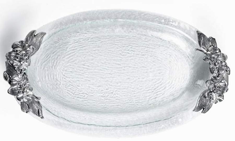 Orchid (Aluminum, Hollowware) Glass Platter with Metal Handles by Arthur Court-1