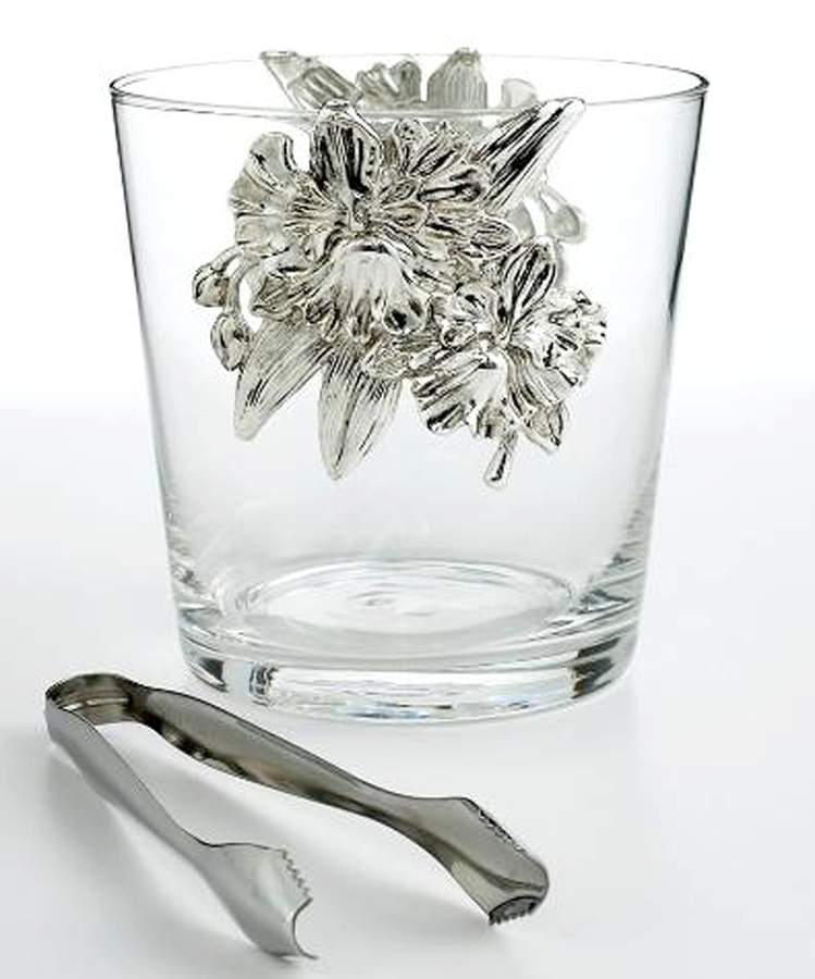 Orchid (Aluminum, Hollowware) Crystal Ice Bucket & Tongs by Arthur Court-1