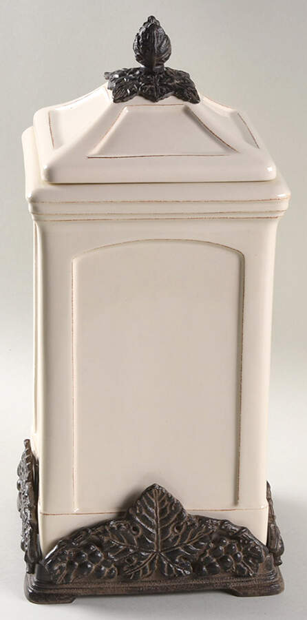 Grape Tuscan (Metal, Hollowware) Large Ceramic Canister w/Metal Stand by Arthur Court-1