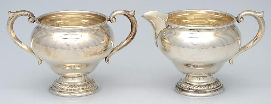 S235 (Sterling, Hollowware) Mini Sterling Creamer and Open Sugar by Alvin-1