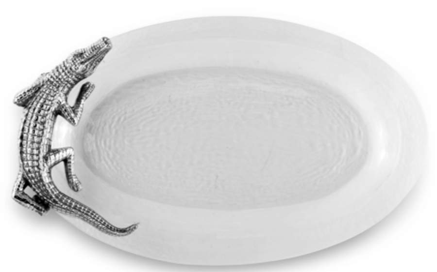 Alligator (Aluminum, Hollowware) 20" Glass Oval Serving Platter by Arthur Court-1