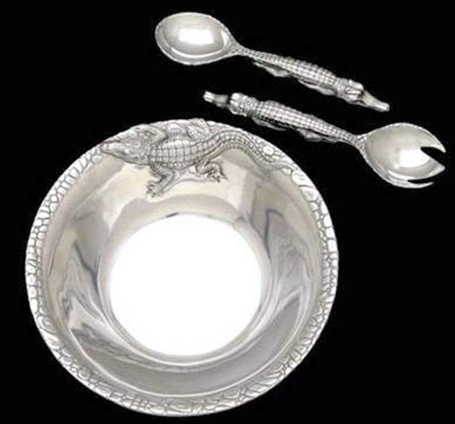 Alligator (Aluminum, Hollowware) Salad Set-3pc (Bowl & Servers) by Arthur Court-1