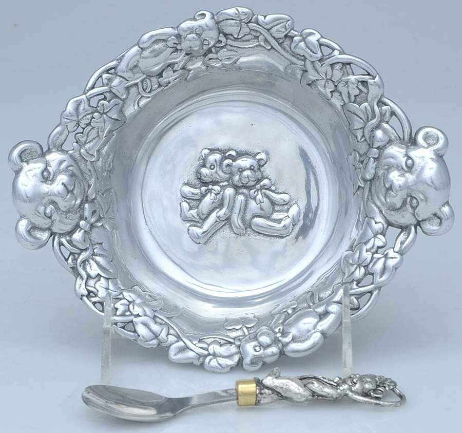 Baby (Aluminum, Hollowware) Baby Bowl & Spoon Set by Arthur Court-1