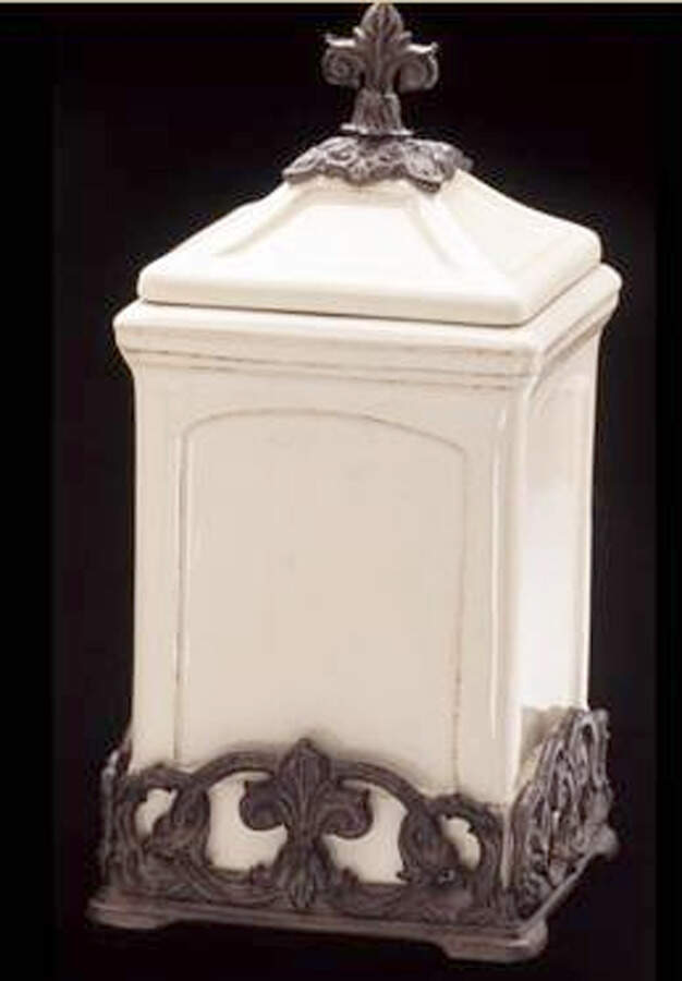 Fleur-De-Lis Tuscan (Metal, Hollowware) Canister & Lid by Arthur Court-1
