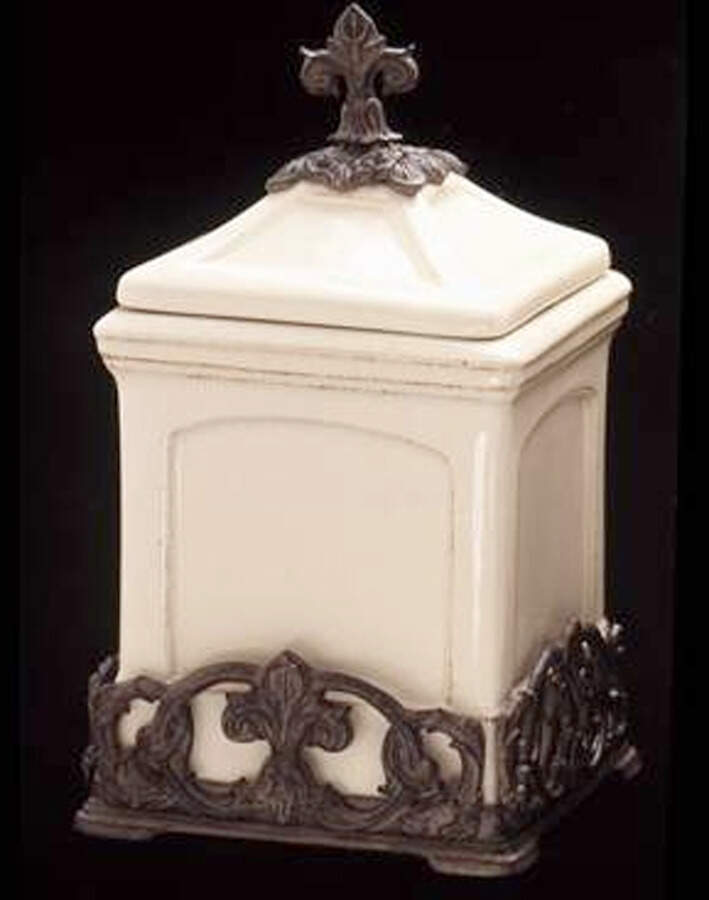 Fleur-De-Lis Tuscan (Metal, Hollowware) Canister & Lid by Arthur Court-1