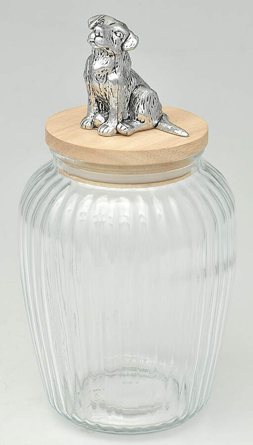 Pet (Metal, Hollowware) Glass Dog Treat Jar with Wood Lid by Arthur Court-1