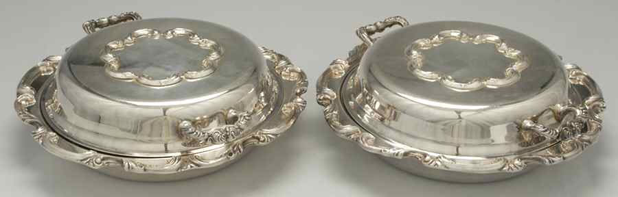 1720 (Silverplate, Hollowware) Pair of Round Double Vegegtable Bowls by Amston-1