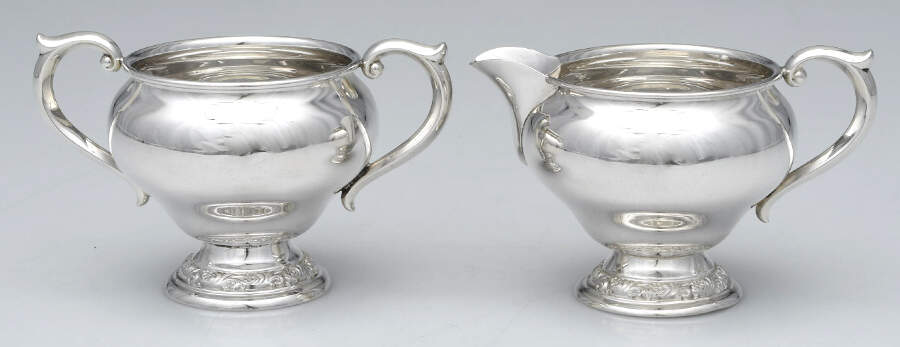 S211 (Sterling, Hollowware) Mini Sterling Creamer and Open Sugar by Alvin-1