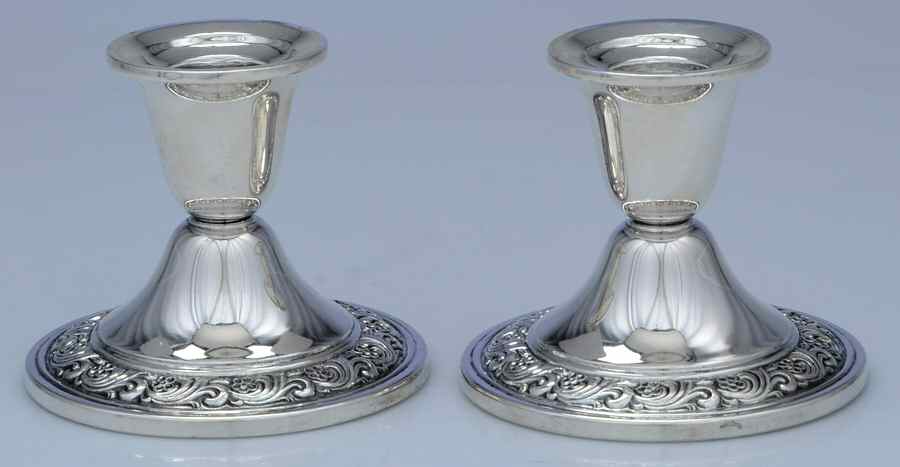 S211 (Sterling, Hollowware) Pair of Weighted Candleholders by Alvin-1