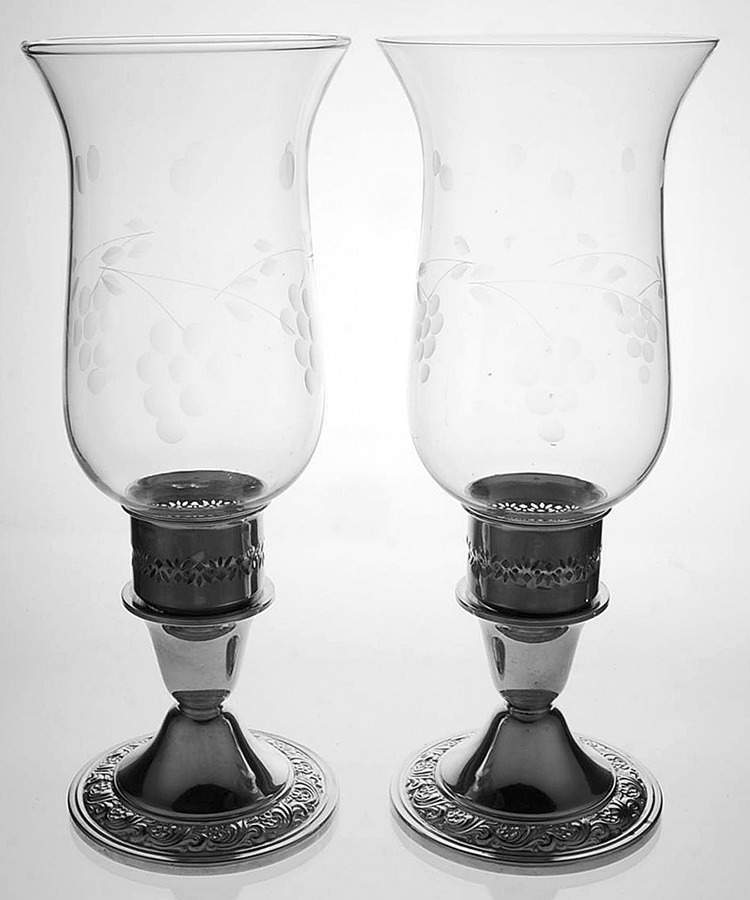 S211 (Sterling, Hollowware) Pair of Weighted Hurricane Lamp & Globe by Alvin-1
