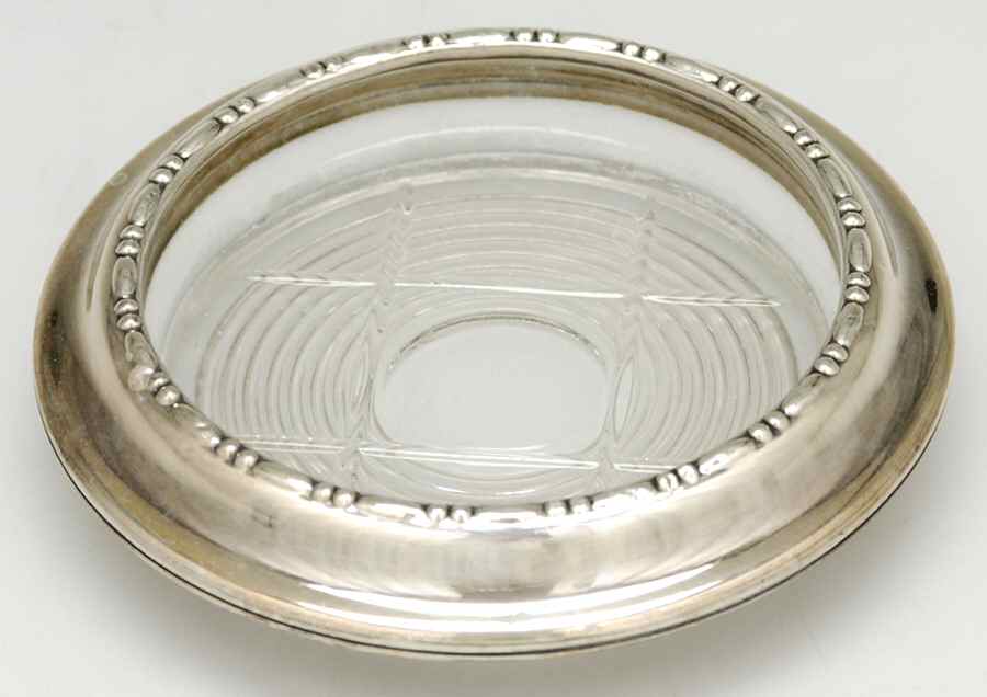 120 (Sterling, Hollowware) Crystal Coaster with Sterling Rim by Amston-1