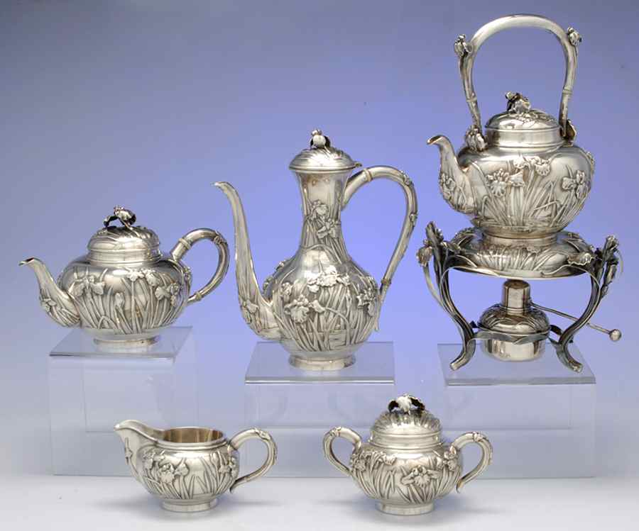 A3B1 (Sterling, Hollowware) 5 Piece Tea Set (SCP, STP, SCR, SSU, SKES) by Arthur & Bond-1