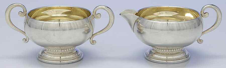 826 (Sterling, Hollowware) Mini Sterling Creamer and Open Sugar by Amston-1