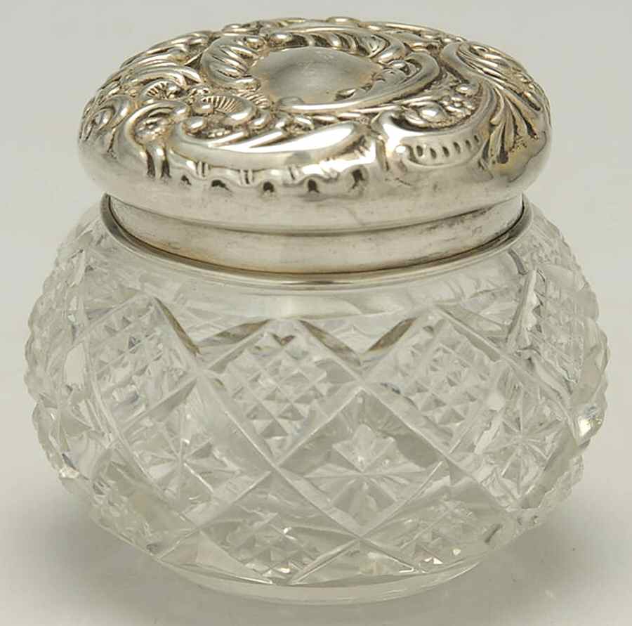 AOK1 (Sterling, Hollowware) Glass Vaseline Jar with Sterling Lid by Adie & Lovekin Ltd-1