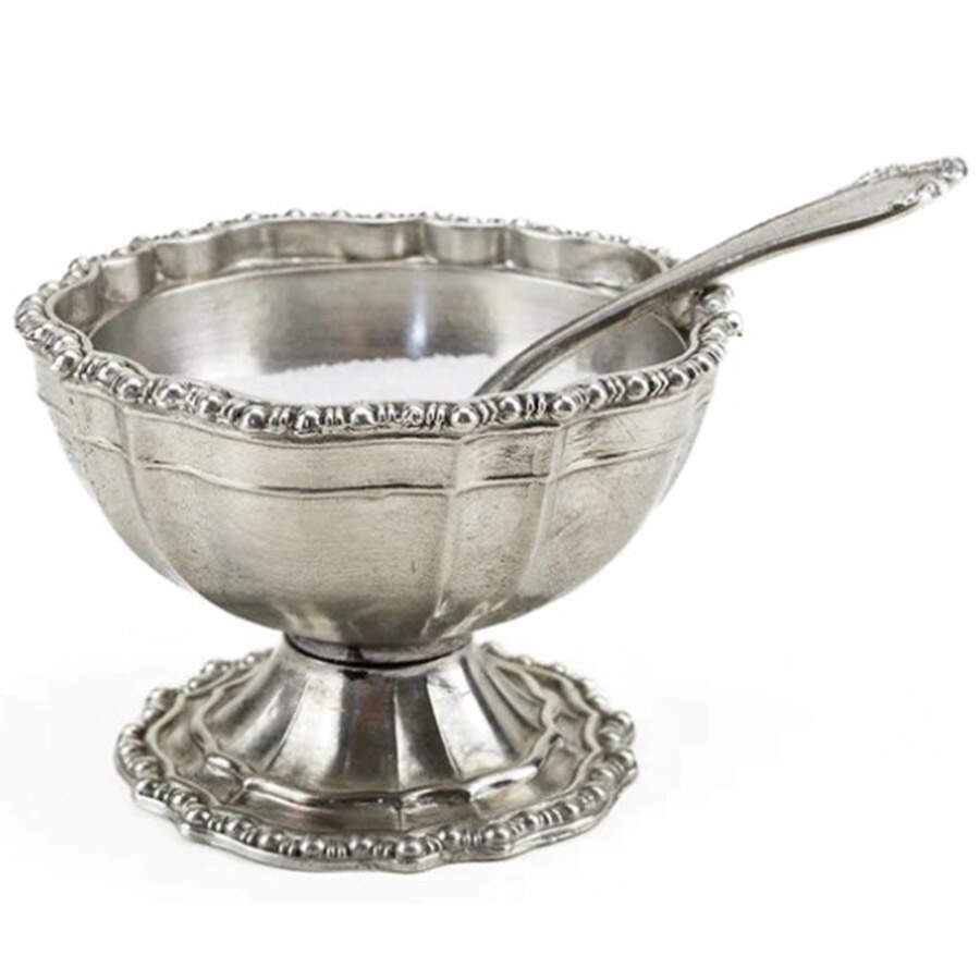 Vintage Pewter (Pewter, Hollowware) Open Master Salt with Spoon by Arte Italica-1