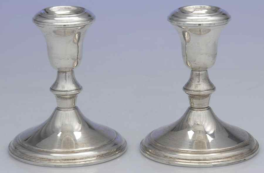 A4M1 (Sterling, Hollowware) Pair of Weighted Candleholders by AMC-1