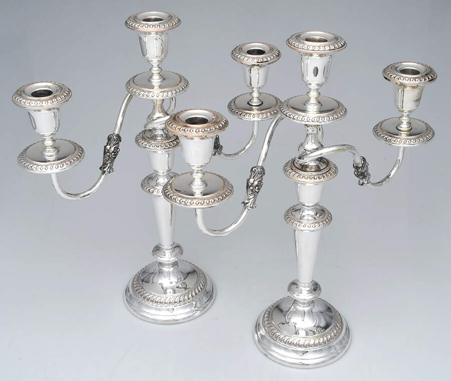 213 (Silverplate, Hollowware) Pair of 16" 3 Light Candelabra by Art Silver -1