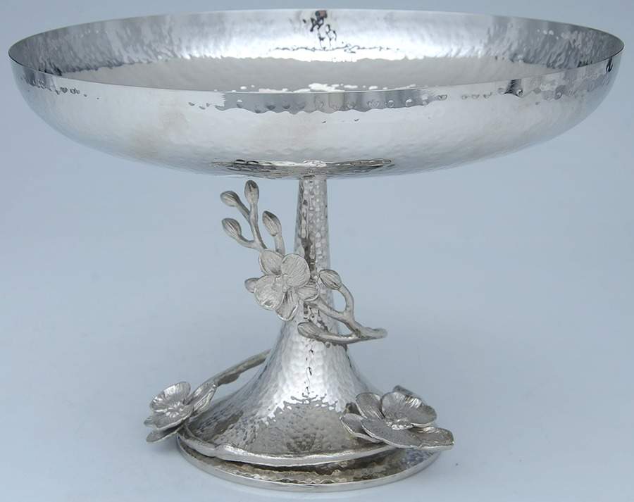 White Orchid (Nickelplate, Hollowware) 11" Round Footed Centerpiece by Michael Aram-1