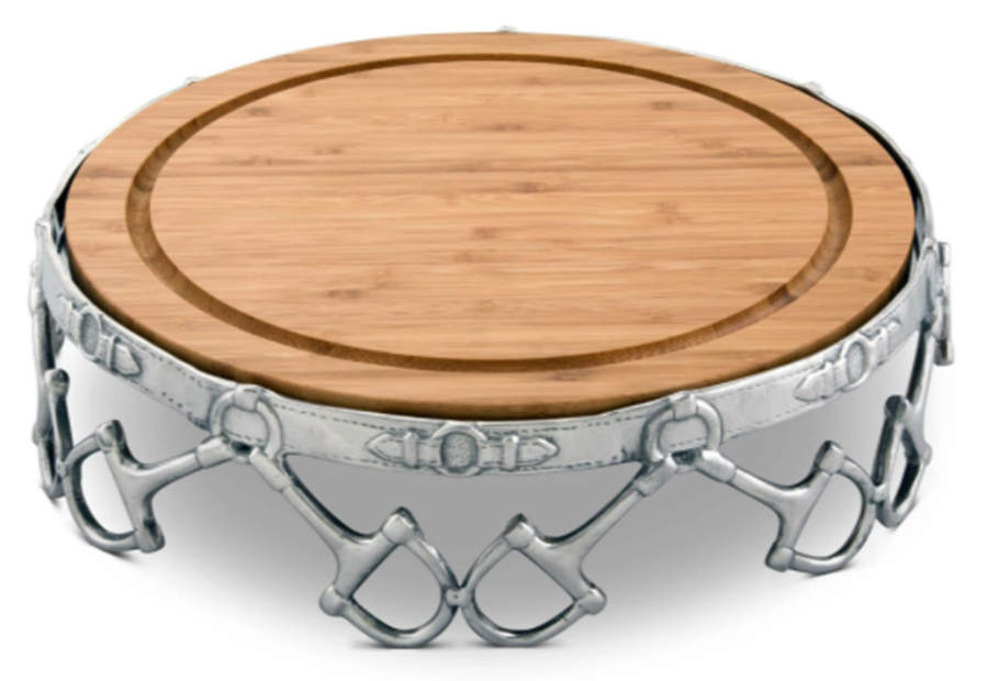 Equestrian (Aluminum, Hollowware) Cheese Plate with Wood Insert by Arthur Court-1
