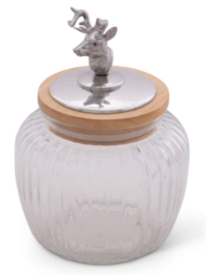 Antler (Pewter, Hollowware) Medium Glass Canister & Metal Lid by Arthur Court-1