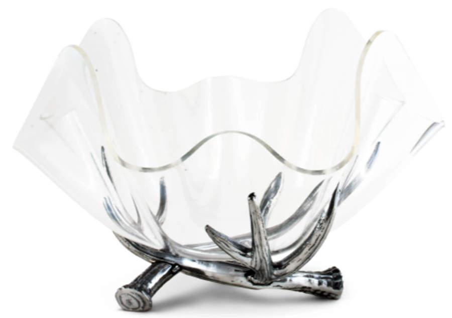 Antler (Pewter, Hollowware) 14" Acrylic Bowl with Metal Stand by Arthur Court-1
